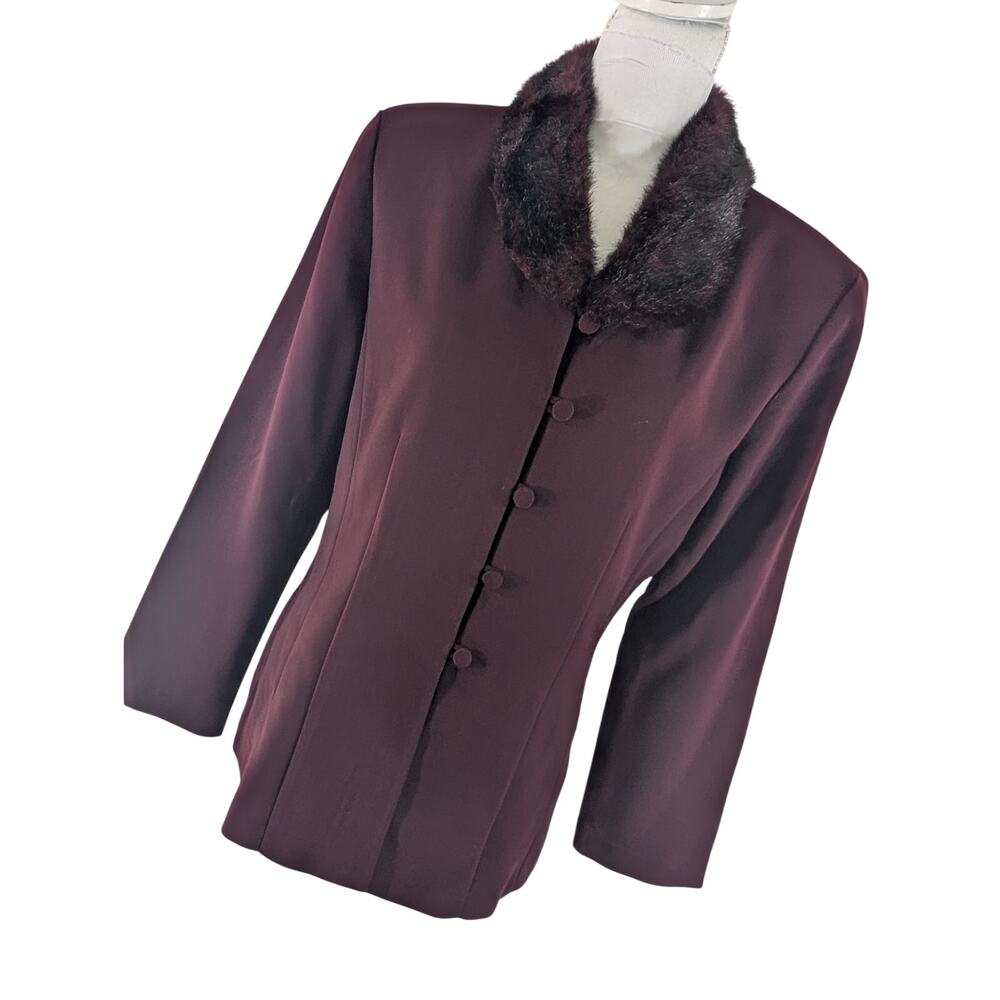 NWT! JESSICA HOWARD! BURGUNDY TED FAUX FUR TRIMMED, BUTTON FRONT BLAZER! SZ 14